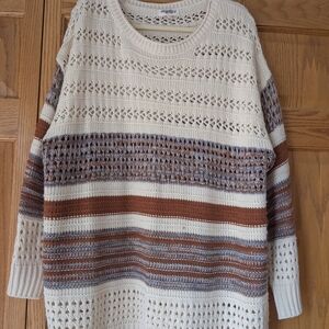 Women's Striped Knit Sweater - Cream, Brown, Gray